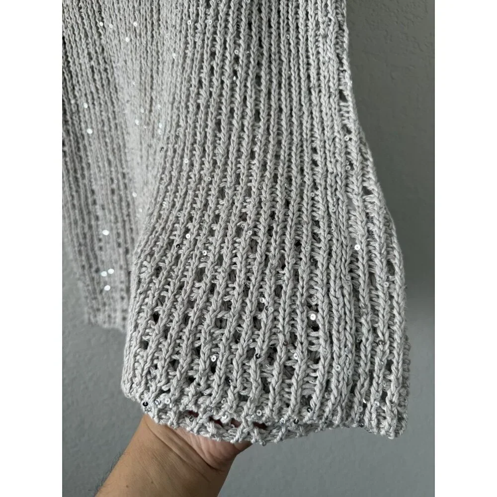 Eileen Fisher Sequin Open Knit Sleeveless Cami Tank Top Coastal Boho Beachy L - Picture 4 of 8